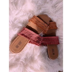 Aztec two strap orange and pink sandals